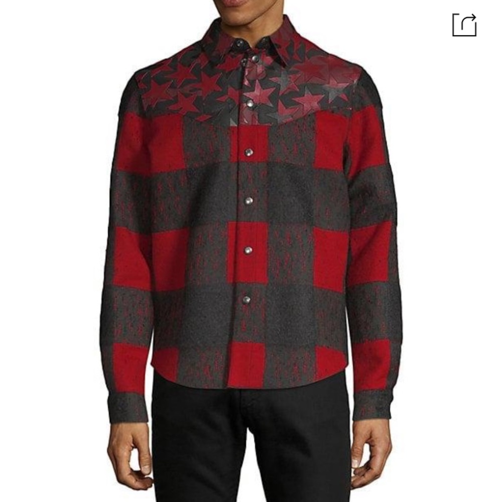 VALENTINO Buffalo Shirt Jacket, Plaid & Leather - Picture 2 of 8